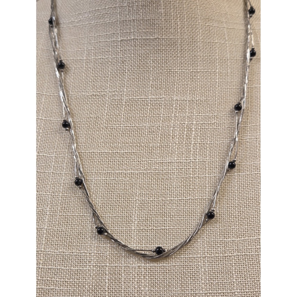 Vintage Carolyn Pollack 24" 5 Strand Onyx Liquid Sterling Silver Necklace - Picture 3 of 7